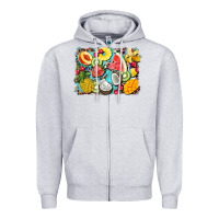 Heather Grey summer fruits background Zipper Hoodie - BarkalooDesign
