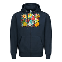 Navy summer fruits background Zipper Hoodie - BarkalooDesign
