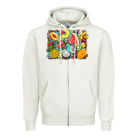 Oatmeal Heather summer fruits background Zipper Hoodie - BarkalooDesign