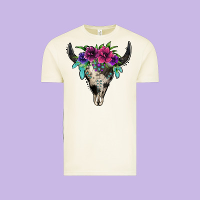 Cowhide Bull Skull Vintage Tee Designed By Jasminsmagicworld