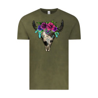 Vintage Olive cowhide bull skull Vintage Tee - Jasminsmagicworld