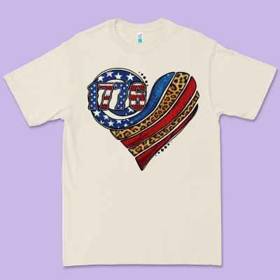 American Western Leopard Flag Heart Premium Tee Designed By Jasminsmagicworld