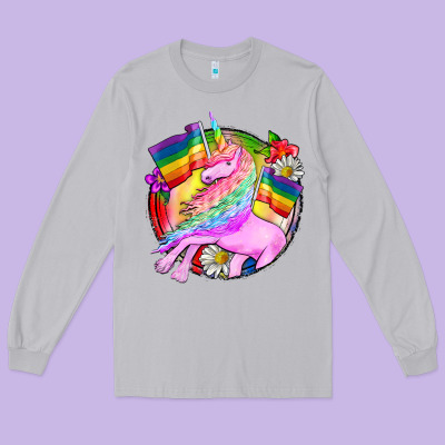 Pride Unicorn Long Sleeve Tee Designed By Fadigitalartstudio