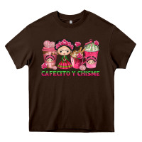 Chocolate Brown Cafecito y Chisme Coffee Cups Heavy Core Tee - texasbilliewilder