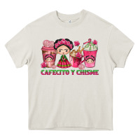 Cream Cafecito y Chisme Coffee Cups Heavy Core Tee - texasbilliewilder