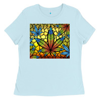 Baby Blue stained glass weed Ladies Tee - TumblerDesignByShophia