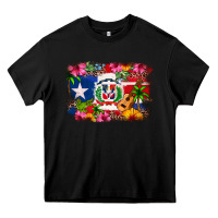 Black Dominican Republic and Puerto Rico Flag Heavy Core Tee - texasbilliewilder