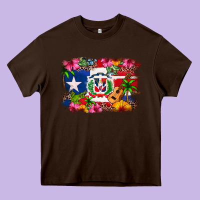 Dominican Republic And Puerto Rico Flag Heavy Core Tee Designed By Texasbilliewilder