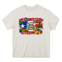 Cream Dominican Republic and Puerto Rico Flag Heavy Core Tee - texasbilliewilder