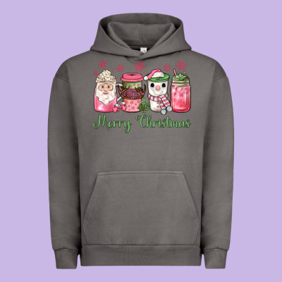 Pink  Merry Christmas Coffee Urban Hoodie Designed By Jahusdesignshop