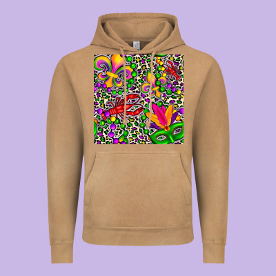 Mardi Gras Crawfish Leopard  Seamless Pattern Vintage Hoodie Designed By Fadigitalartstudio