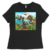 Black dinosaurs Ladies Tee - TumblerDesignByShophia