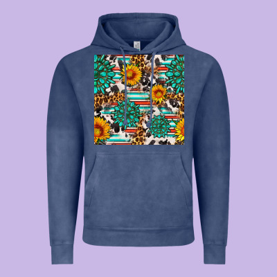 Gemstone Sunflower Cowhide Leopard Seamles Pattern Vintage Hoodie Designed By Fadigitalartstudio