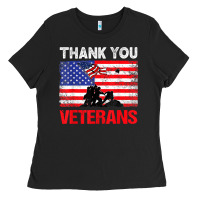 Black thank you veterans service patriot veteran day american flag t shirt Ladies Tee - maiPhamDesign