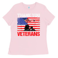 Bubblegum Pink thank you veterans service patriot veteran day american flag t shirt Ladies Tee - maiPhamDesign
