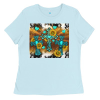 Baby Blue western crosses and sunflowers Ladies Tee - TumblerDesignByShophia
