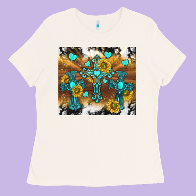 Western Crosses And Sunflowers Ladies Tee Designed By Tumblerdesignbyshophia