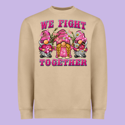 We Fight Together Breast Cancer Gnome Heavyweight Sweatshirt Designed By Barkaloodesign