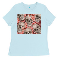 Baby Blue skulls and flowers Ladies Tee - TumblerDesignByShophia
