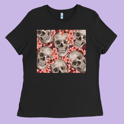Skulls And Flowers Ladies Tee Designed By Tumblerdesignbyshophia