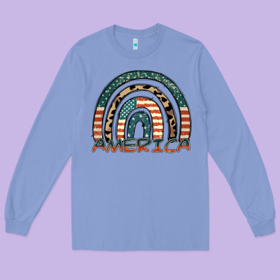 America Rainbow Long Sleeve Tee Designed By Fadigitalartstudio