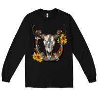 Black bull skull with horseshoe Long Sleeve Tee - RanaPortraitStore