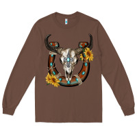 Chestnut bull skull with horseshoe Long Sleeve Tee - RanaPortraitStore