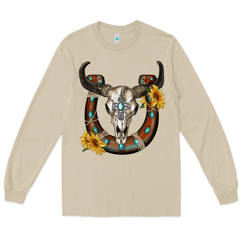 Bull Skull With Horseshoe Long Sleeve Tee by RanaPortraitStore | Teevron