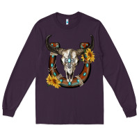 Plum bull skull with horseshoe Long Sleeve Tee - RanaPortraitStore