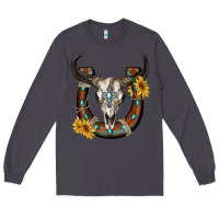 Smoke bull skull with horseshoe Long Sleeve Tee - RanaPortraitStore