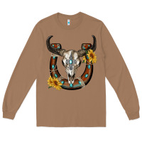 Toasted Coconut bull skull with horseshoe Long Sleeve Tee - RanaPortraitStore