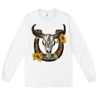 White bull skull with horseshoe Long Sleeve Tee - RanaPortraitStore