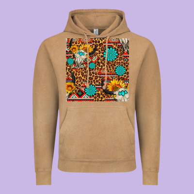 Western Aztec Bull Skull Seamless Pattern Vintage Hoodie Designed By Fadigitalartstudio