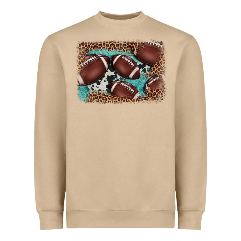 American Football Leopard Cowhide Turquoise  Leather Background Heavyweight Sweatshirt by BarkalooDesign | Teevron