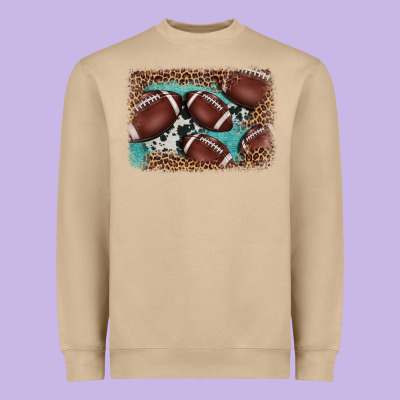 American Football Leopard Cowhide Turquoise  Leather Background Heavyweight Sweatshirt Designed By Barkaloodesign