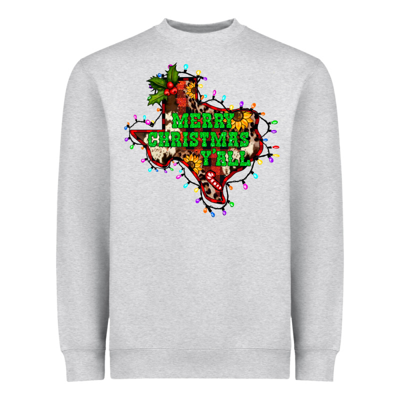 Merry Christmas Y'all Texas Map Heavyweight Sweatshirt by BarkalooDesign | Teevron