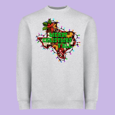 Merry Christmas Y'all Texas Map Heavyweight Sweatshirt Designed By Barkaloodesign