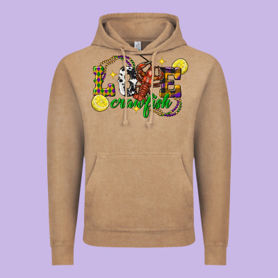 Mardi Gras Love Crawfish Vintage Hoodie Designed By Fadigitalartstudio