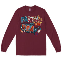 Burgundy Party in the USA Long Sleeve Tee - FaDigitalArtStudio