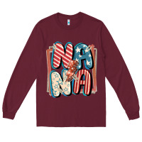 Burgundy 4th of July nana with lightning bolt Long Sleeve Tee - FaDigitalArtStudio