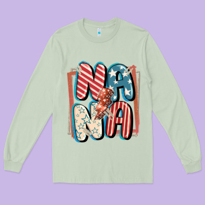4th Of July Nana With Lightning Bolt Long Sleeve Tee Designed By Fadigitalartstudio