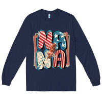 Navy 4th of July nana with lightning bolt Long Sleeve Tee - FaDigitalArtStudio