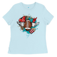 Baby Blue Football ball leopard glitter Ladies Tee - HowdyJamesFarm