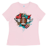 Bubblegum Pink Football ball leopard glitter Ladies Tee - HowdyJamesFarm