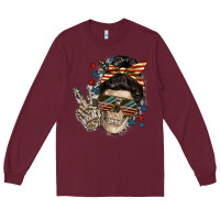 Burgundy American Mother skull Long Sleeve Tee - FaDigitalArtStudio