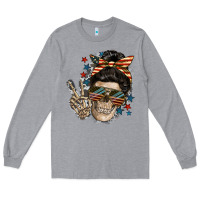 Heather Grey American Mother skull Long Sleeve Tee - FaDigitalArtStudio
