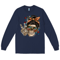 Navy American Mother skull Long Sleeve Tee - FaDigitalArtStudio