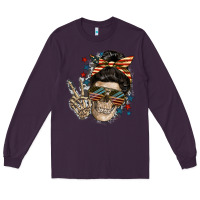 Plum American Mother skull Long Sleeve Tee - FaDigitalArtStudio