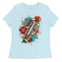 Baby Blue Football lightning bolt leopard Ladies Tee - HowdyJamesFarm
