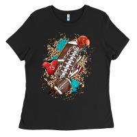 Black Football lightning bolt leopard Ladies Tee - HowdyJamesFarm